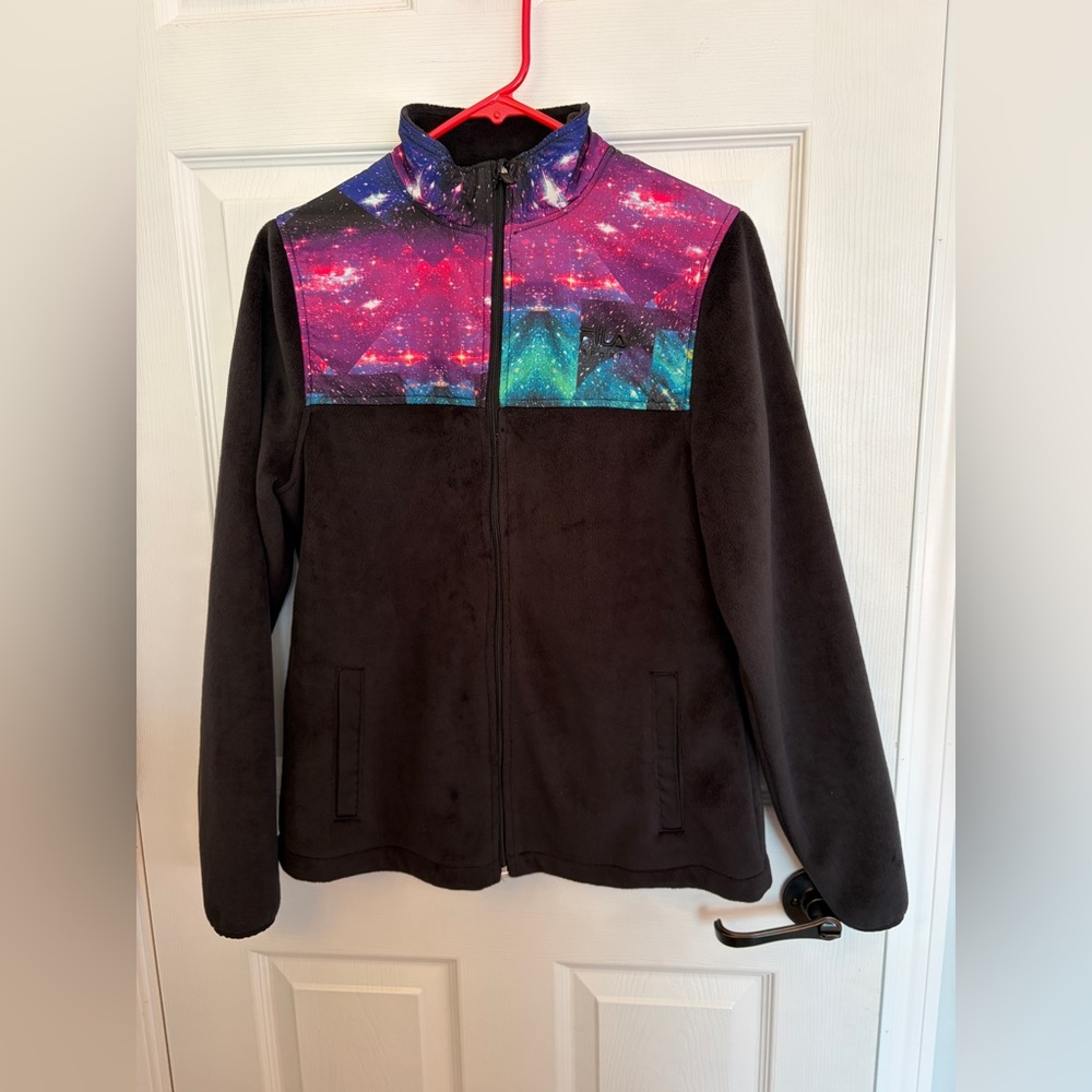 Fila sport cosmic print full zip fleece faux fur soft jacket